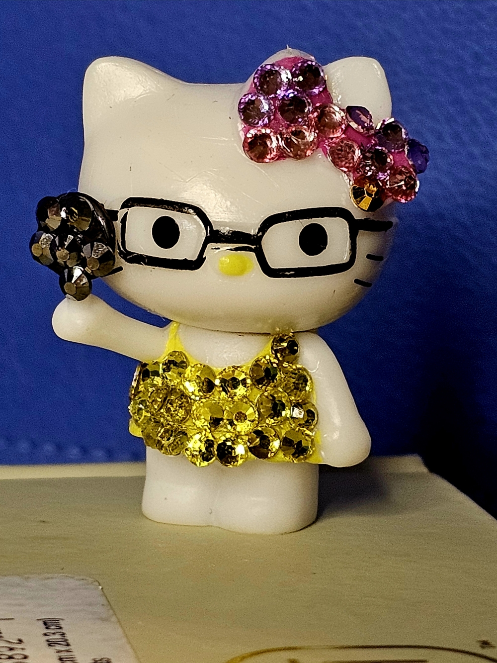BLINGED/BEDAZZELED Sanrio Hello Kitty Figurine Yellow Dress and Pink Bow